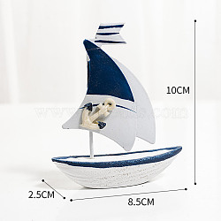 Anchor Pattern Mini Sailboat Model Display Decoration, Wooden Miniature Sailing Boat Home Decoration, for Ocean Theme Decoration, Prussian Blue, 25x85x100mm(PW22060284852)