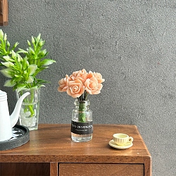 Resin & Glass Rose Vase Model, Micro Landscape Dollhouse Accessories, Pretending Prop Decorations, PeachPuff, 38x25x12mm(PW-WG77918-07)