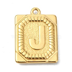 Ion Plating(IP) 304 Stainless Steel Pendants, Rectangle with Letter Charm, Real 18K Gold Plated, Letter J, 24.5x18x3mm, Hole: 1.8mm(STAS-U033-01G-J)