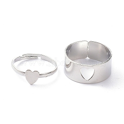 Alloy Adjustable Rings Set, Couple Rings, Heart, Platinum, 2~9mm, Inner Diameter: 17~18mm, 2pcs/set(RJEW-D001-03P)