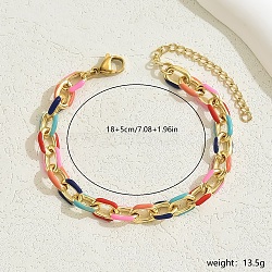 Brass Cuban Link Chain Bracelet with Colorful Enamel, Real 18K Gold Plated, 7-1/8 inch(18cm)(FW4289)