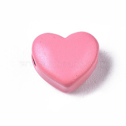 Spray Painted Brass Beads, Heart, Hot Pink, 9x10.5x6mm, Hole: 2mm(KK-Q252-006H)