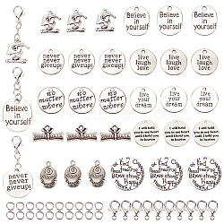 SUNNYCLUE DIY Encouragement Themed Pendant Making Kits, Including Mixed Shape & Word Alloy Pendants & Lobster Claw Clasps, Iron Jump Rings, Antique Silver & Platinum, Pendants: 40pcs/box(DIY-SC0014-27)
