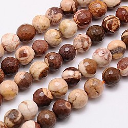 Natural Zebra Jasper Beads Strands, Faceted, Round, 8mm, Hole: 1mm, about 46pcs/strand, 15.75 inch(G-G542-8mm-09)