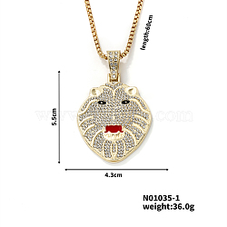 Alloy Crystal Rhinestone Vintage Wolf Head Pendant Necklaces, Hip-hop Style, Golden, 23.62 inch(60cm)(SF9702-1)