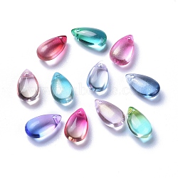 Transparent Glass Charms, Dyed & Heated, Teardrop, Mixed Color, 13.5x8x5.5mm, Hole: 1mm(X-GLAA-O017-01)