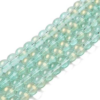 Glass Bead Strands, with Glitter Powder, Round, Light Green, 10x9mm, Hole: 1.2mm, about 90pcs/strand, 31.81''(80.8cm)