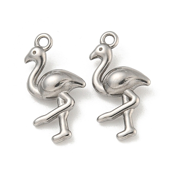 Non-Tarnish 304 Stainless Steel Pendants, Flamingo Charms, Stainless Steel Color, 18.5x10x4mm, Hole: 1.4~1.5mm