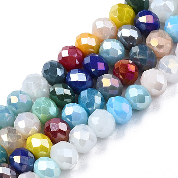 Electroplate Glass Beads Strands, Faceted, Rondelle, Colorful, 5.5~6x5mm, Hole: 1mm, about 90~92pcs/strand, 16.54~16.93''(42~43cm)