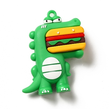 Dinosaur with Hamburger Shape PVC Pendants, Lawn Green, 52x42x16.5mm, Hole: 3mm