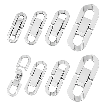 8Pcs 4 Styles 304 Stainless Steel Fold Over Clasps, Oval, Stainless Steel Color, 18~28x6.5~11x3~3.5mm, Hole: 2.5~5x2.5~6mm, 2pcs/style