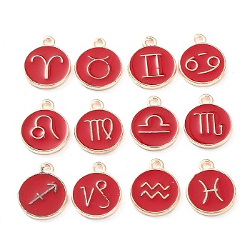 Alloy Enamel Pendants, Flat Round with Constellation, Red, 15x12x2mm, Hole: 1.5mm, about 12pcs/set