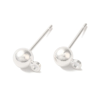 Brass Studs Earrings Finding, Lead Free & Cadmium Free, Round, 925 Sterling Silver Plated, 12x5mm, Hole: 1.5mm, Pin: 12x1mm