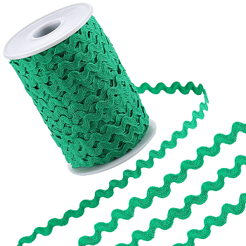2 trands Polyester Wave Bending Fringe Trim, Sewing Ribbon, for Cloth Dress DIY Making Decorate, with Spool, Green, 3/16 inch~3/8 inch(5~8.5mm), about 22~25m/strand