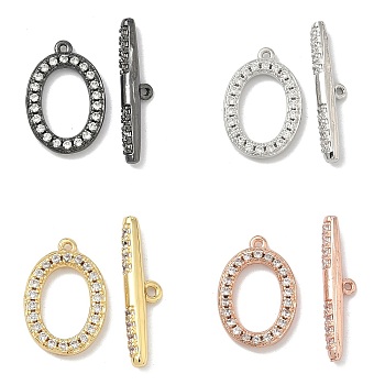 Oval Brass Micro Pave Clear Cubic Zirconia Toggle Clasps, Cadmium Free & Lead Free, Long-Lasting Plated, Mixed Color, 4.5~16.5x11~20.5x2.5~3mm, Hole: 0.8mm