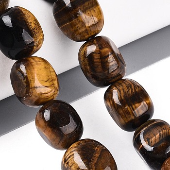 Natural Tiger Eye Beads Strands, Nuggets, Tumbled Stone, 16~19x12.5~15x12.5~15mm, Hole: 0.7~0.9mm, about 21pcs/strand, 14.17~14.96''(36~38cm)