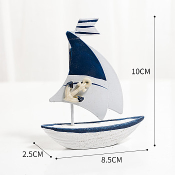Anchor Pattern Mini Sailboat Model Display Decoration, Wooden Miniature Sailing Boat Home Decoration, for Ocean Theme Decoration, Prussian Blue, 25x85x100mm