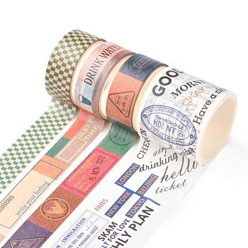 DIY Scrapbook Decorative Adhesive Tapes, Stamp Pattern, 1.5~3.5cm, about 2m/roll, 4 rolls/set