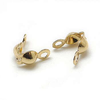 Brass Bead Tips, Calotte Ends, Clamshell Knot Cover, Real 18K Gold Plated, 7x4mm, Hole: 1mm, Inner Diameter: 3mm
