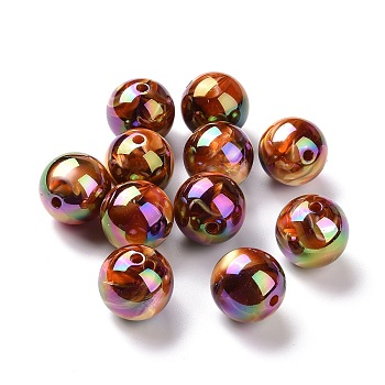 UV Plating Rainbow Iridescent Acrylic Beads, with Gold Foil, Round, Sienna, 22mm, Hole: 3mm