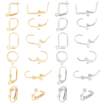 72Pcs 12 Style 304 Stainless Steel Earring Findings, Leverback & Clip-on & Hoop Earring Findings, with Loop, Golden & Stainless Steel Color, 14~19x11~12.5x1.5~7.5mm, Hole: 1.2~2mm, 2Pcs/style