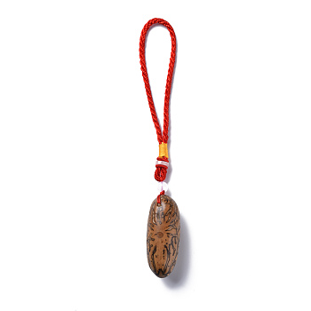 Boxwood Pendant Decorations, with Natural Bodhi Beads, Oval, Red, 230~245mm, Hole: 110mm, Bodhi: 66~70x27mm
