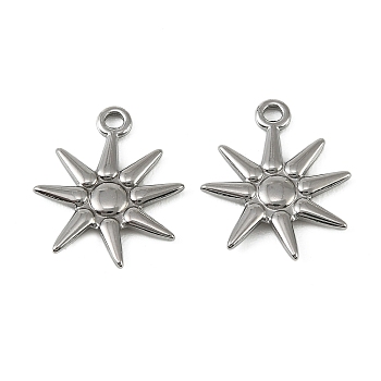 304 Stainless Steel Pendants, Sun Star Charms, Stainless Steel Color, 21.5x18x2mm, Hole: 2mm