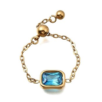 304 Stainless Steel Pave Cubic Zirconia Adjustable Chain Rings, Golden, Oval, Inner Diameter: 15~17mm, Surface: 5x8mm