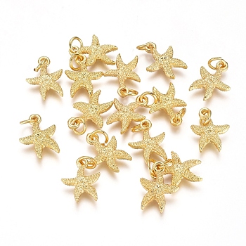 Electroplated Alloy Charms, Long-Lasting Plated, with Brass Jump Ring, Starfish/Sea Stars, Golden, 14.5x11x3mm, Hole: 3.5mm
