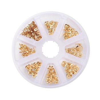 304 Stainless Steel Sutd Earring Findings Kits, with Earring Settings & Ear Nuts, Mixed Shape, Golden, 140pcs/box