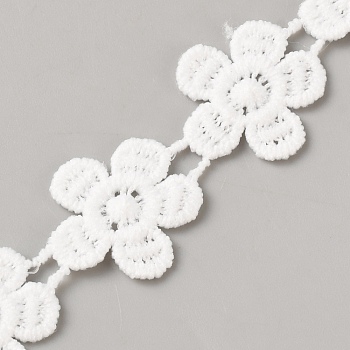 Polyester Lace Ribbon, Flower, for Clothes Accessories, White, 7/8 inch(22mm)