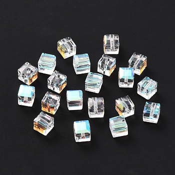 Transparent Square Faceted Glass Beads, Clear AB, 4x4x4mm, Hole: 1mm