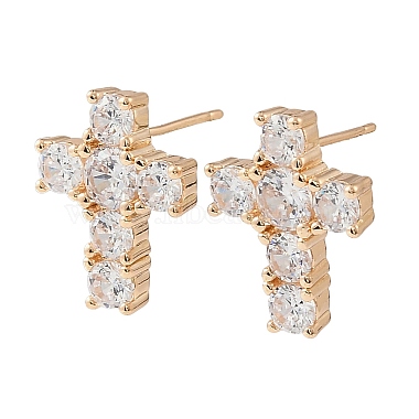 Brass with Rhinestone Stud Earrings(RB-Z001-02G)-2