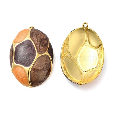 Real 18K Gold Plated Coconut Brown Oval Stainless Steel+Enamel Pendants