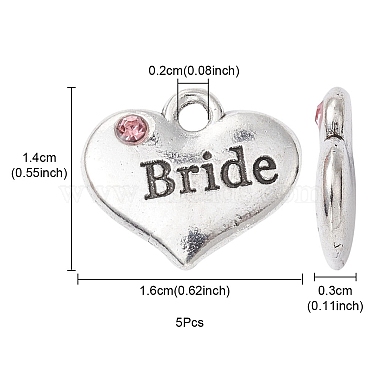 Wedding Theme Antique Silver Tone Tibetan Style Heart with Bride Rhinestone Charms(TIBEP-YW0001-37A)-4