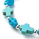 Synthetic Turquoise(Dyed) Cross & Skull Beaded Stretch Bracelet(BJEW-JB08449-04)-4