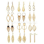 12Pairs Alloy Earring Sets, Leaf & Teardrop & Horse Eye, Golden, 39.88~99.822x8.89~49.78mm(FS-WGA2EC8-01)