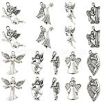 45Pcs 9 Styles Tibetan Style Alloy Pendants, Angel Charms, Antique Silver, 23~28.5x10.5~24x2~3.5mm, Hole: 1.5~2.4mm, 5pcs/style(FIND-CJ0005-73)