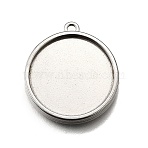 304 Stainless Steel Pendant Cabochon Settings, Double Side Blank Bezel Trays, Stainless Steel Color, Round, Tray: 20mm, 26x23x3.2mm, Hole: 2mm(STAS-S181-02P-F)