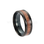 Stainless Steel Wide Band Finger Rings, with Acacia, Size 13, Gunmetal, 22.3mm(X-RJEW-T005-13-10)