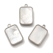 304 Stainless Steel Pendants, with Pave Shell, Rectangle Charm, Stainless Steel Color, 18.5x12x2.5mm, Hole: 1.2mm(STAS-S148-06P)