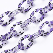Transparent Cellulose Acetate(Resin) Cable Chains, Imitation Leopard Print Style, Flat Oval, Dark Orchid, Link: 23x16x2mm(KY-T020-01A)