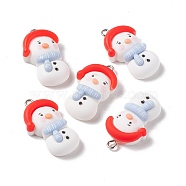 Christmas Theme Opaque Resin Pendants, with Platinum Tone Iron Findings, Snowman, White, 27.5x16x8mm, Hole: 2mm(FIND-E025-17)
