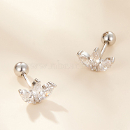 S925 Sterling Silver Clear Cubic Zirconia Flower Petal Stud Earrings, Silver, 11.5x8x3mm(DX5333-2)