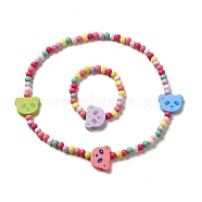 Maple Wood Jewelry Set, Beaded Necklace & Stretch Bracelet, Panda, Inner Diameter: 1-5/8 inch(4cm), Necklace: 15-3/8 inch(39cm)(SJEW-C006-01D)