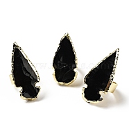 Natural Obsidian Arrow Chunky Adjustable Ring, Brass Jewelry for Women, Light Gold, Cadmium Free & Lead Free, US Size 8 1/2(18.5mm)(G-D468-06LG)