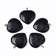 Synthetic Black Stone Pendants, with 304 Stainless Steel Snap On Bails, Heart, Stainless Steel Color, 36~37x35x7~8mm, Hole: 5x2.5mm.(G-S364-071)