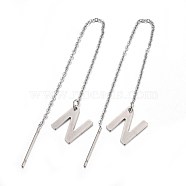 304 Stainless Steel Stud Earrings, Hypoallergenic Earrings, Ear Threads, Alphabet, Letter.N, 107~112x1mm, Pin: 15x0.7mm, letter: 10.5x9x0.5mm(EJEW-L205-01N)