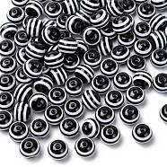 Round Striped Resin Beads, Black, 10x9mm, Hole: 1.8~2mm(RESI-R158-10mm-11)