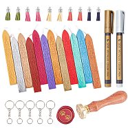 CRASPIRE DIY Tassel Keychain Making Kit, Including Faux Suede Tassel Pendants, Brass Wax Seal Stamp, Wood Handle Sets, Wax Sticks, Metallic Markers Paints Pens, Iron Split Key Rings, 85pcs/set(DIY-CP0002-28)